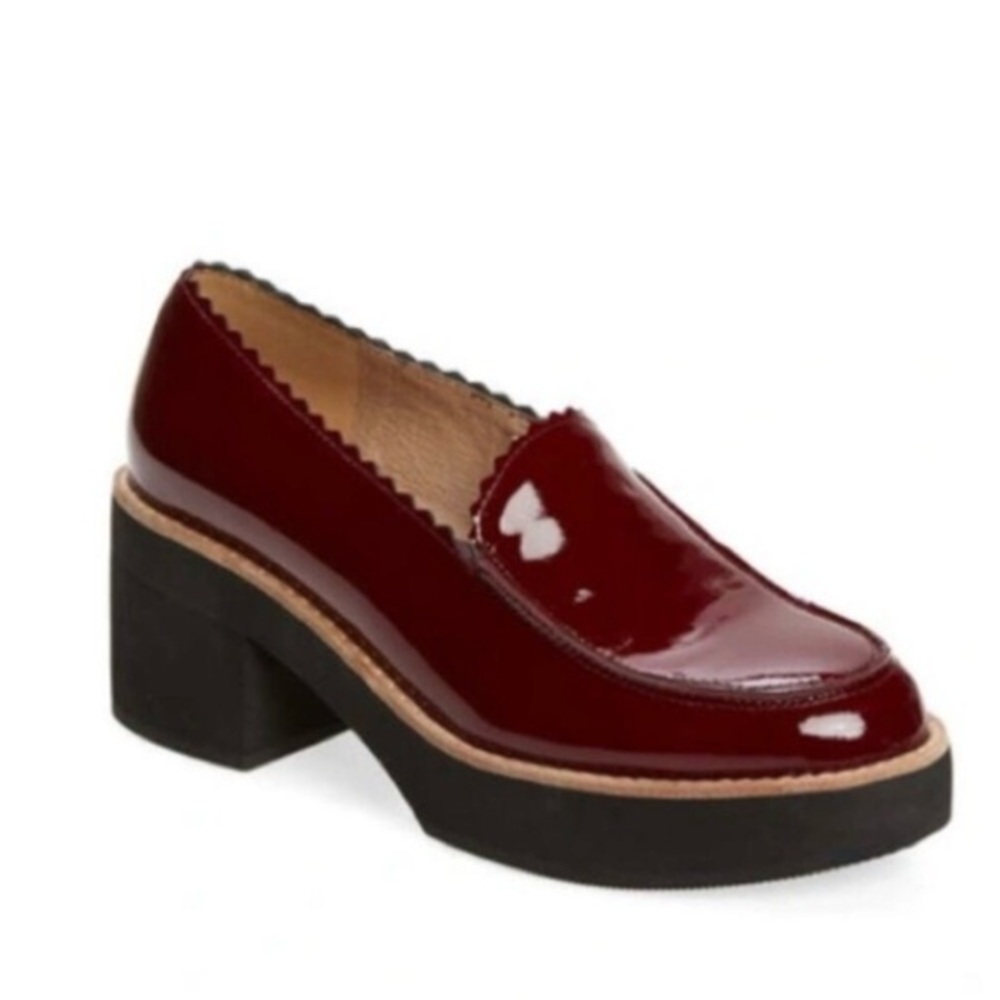 EILEEN FISHER NWOT Harria Platform Loafer in Burgundy Patent Leather Size 7